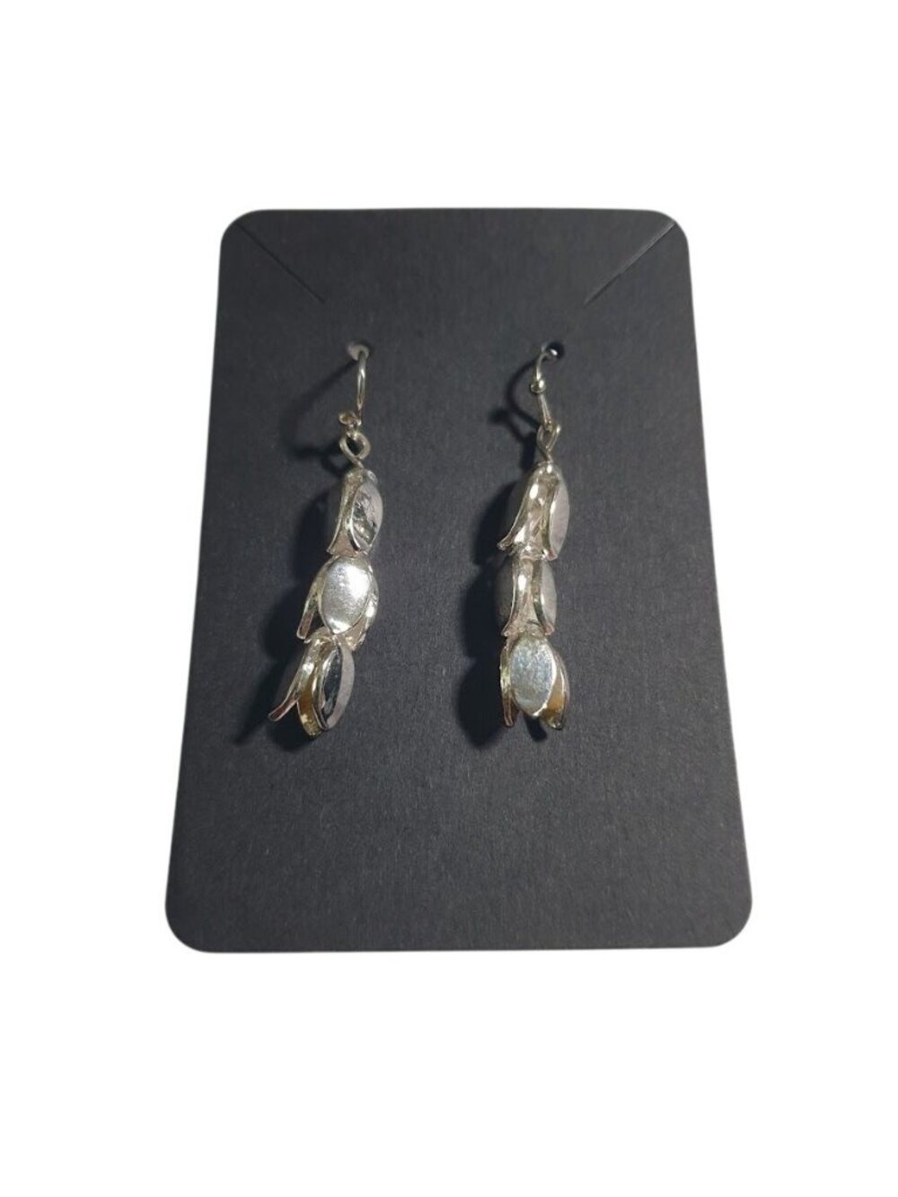 Silver Tone Drop Dangle Earrings Leaf Lightweight Hook Back Modern Jewelry Gift
